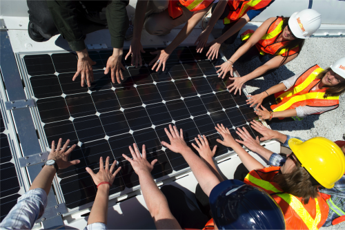 solar panel hands in